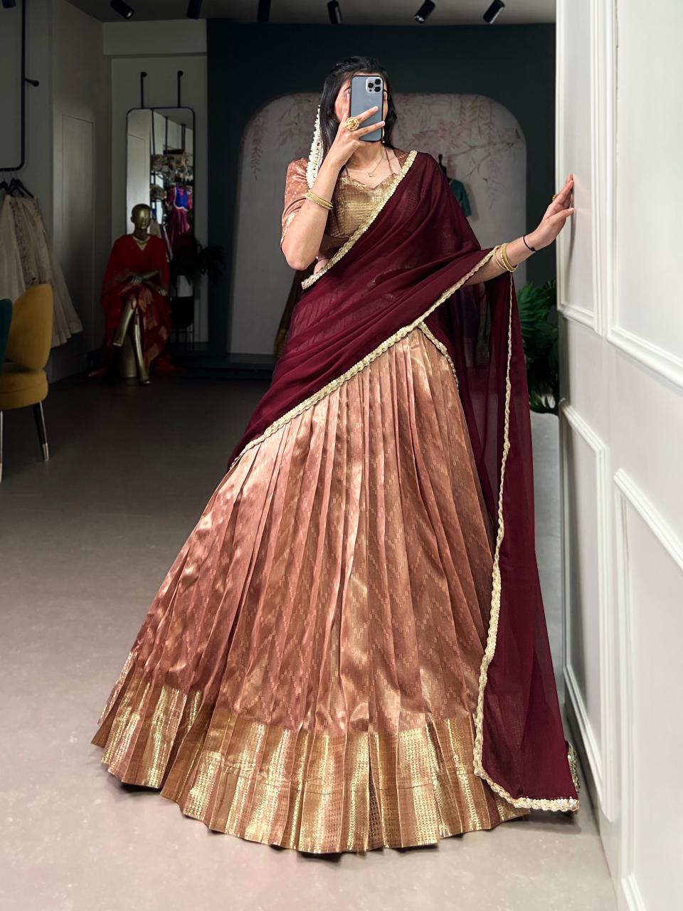 Royal Dupion Silk Zari Woven Lehenga with Zari Shimmer Dupatta