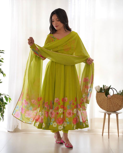 Floral Organza Silk Anarkali Set – Badla Jari Handwork & Kali Cut Gown in 7 Festive Colors