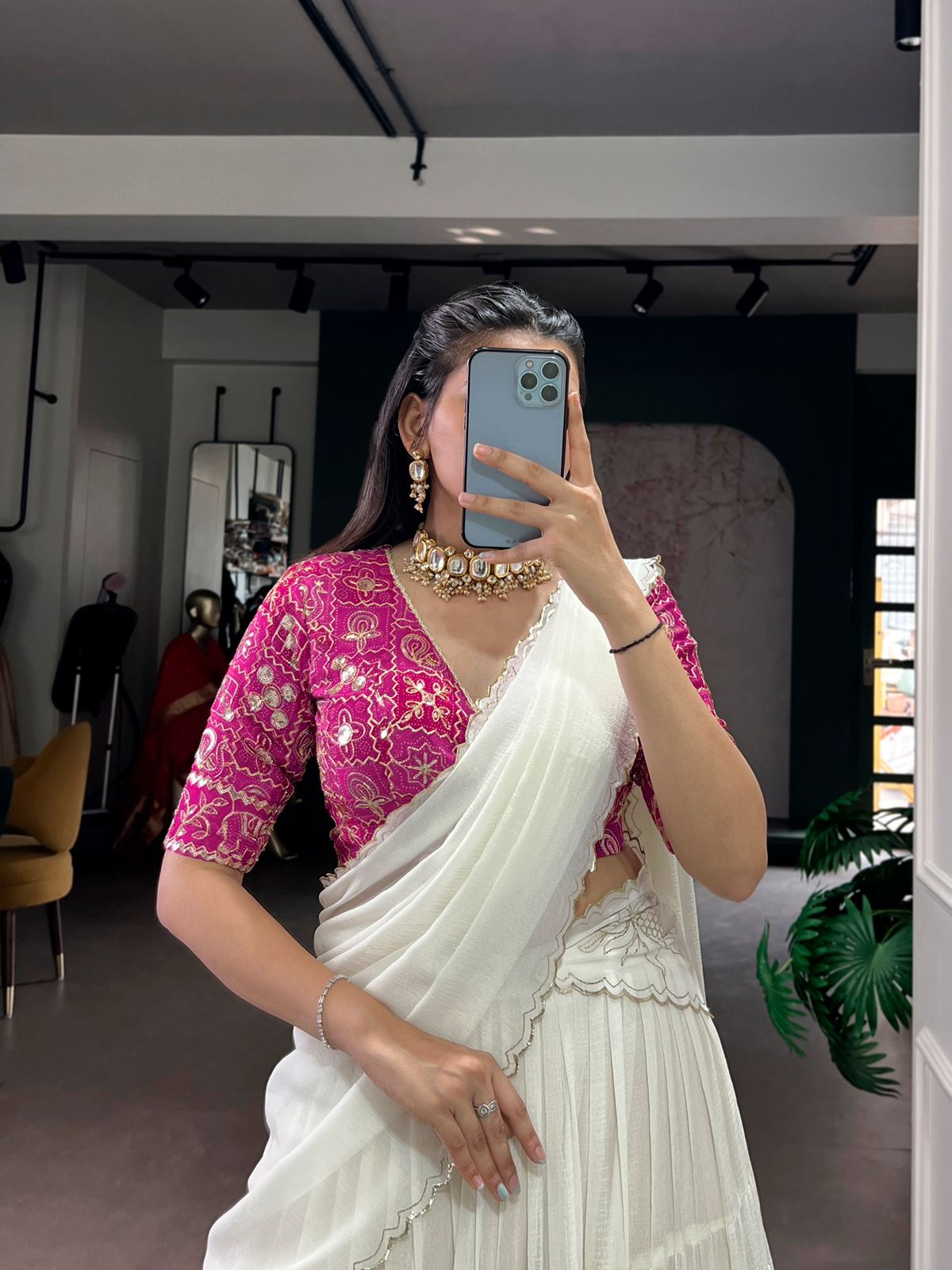 Marble Silk Lehenga – 12 Meter Ultra-Flare with Gota Patti Lace & Bandhej Print Blouse