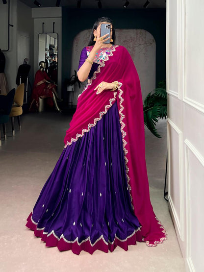 Naysha Silk Lehenga Choli – Sequins & Thread Embroidery with Vichitra Silk Dupatta (Cancan & Canvas Attached)