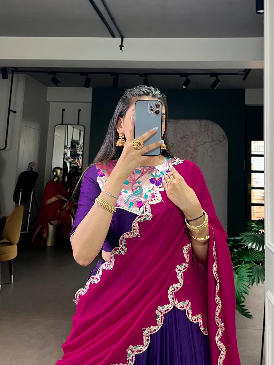 Naysha Silk Lehenga Choli – Sequins & Thread Embroidery with Vichitra Silk Dupatta (Cancan & Canvas Attached)