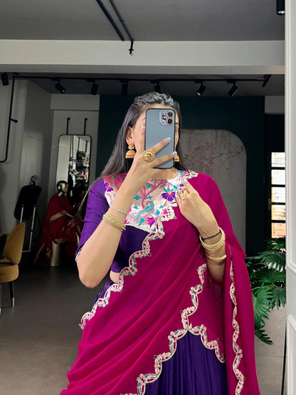 Naysha Silk Lehenga Choli – Sequins & Thread Embroidery with Vichitra Silk Dupatta (Cancan & Canvas Attached)