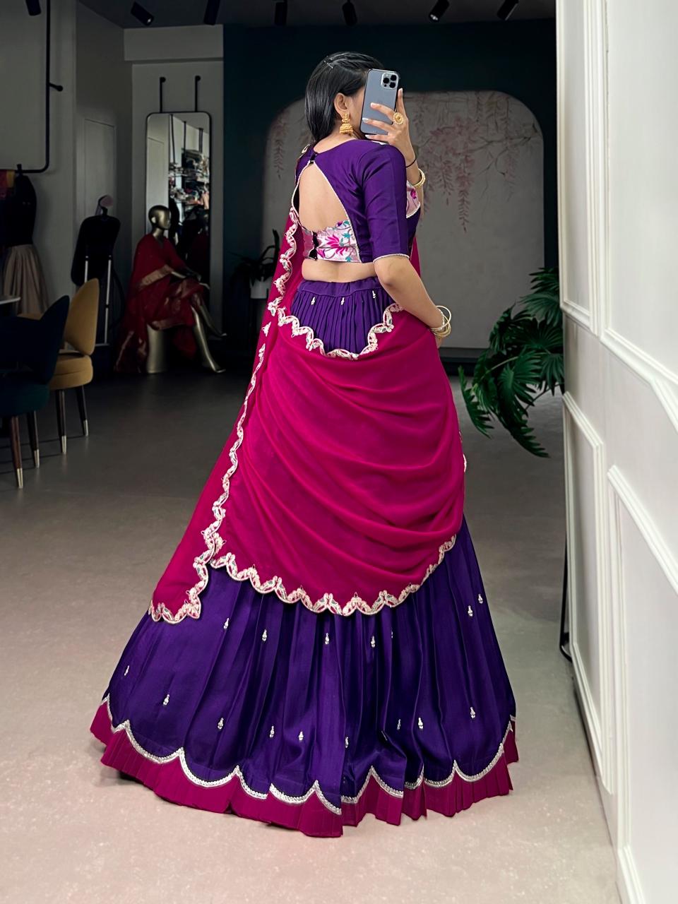Naysha Silk Lehenga Choli – Sequins & Thread Embroidery with Vichitra Silk Dupatta (Cancan & Canvas Attached)