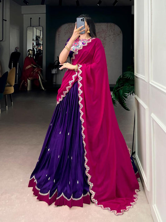 Naysha Silk Lehenga Choli – Sequins & Thread Embroidery with Vichitra Silk Dupatta (Cancan & Canvas Attached)