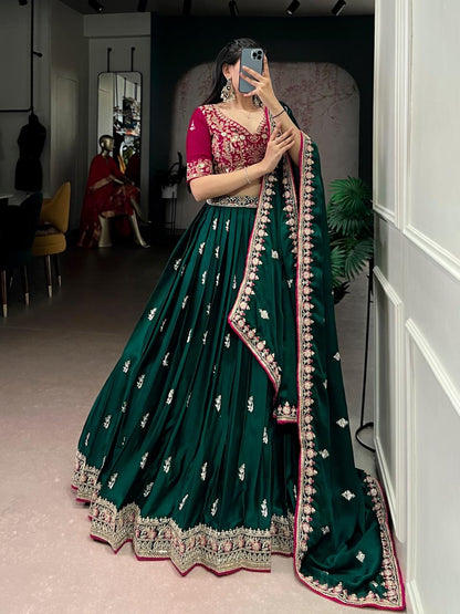 Marble Silk Lehenga Choli – 12 Meter Ultra-Flare with Gota Patti Lace & Bandhej Print Blouse