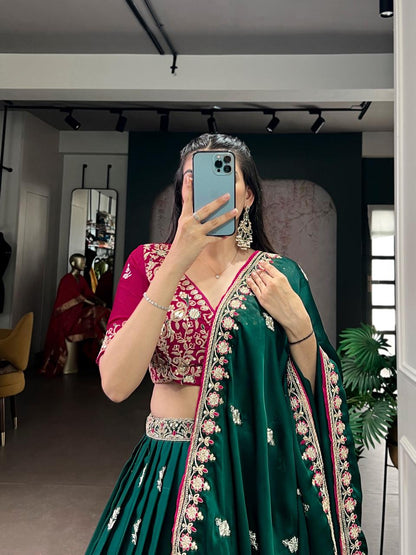 Marble Silk Lehenga Choli – 12 Meter Ultra-Flare with Gota Patti Lace & Bandhej Print Blouse