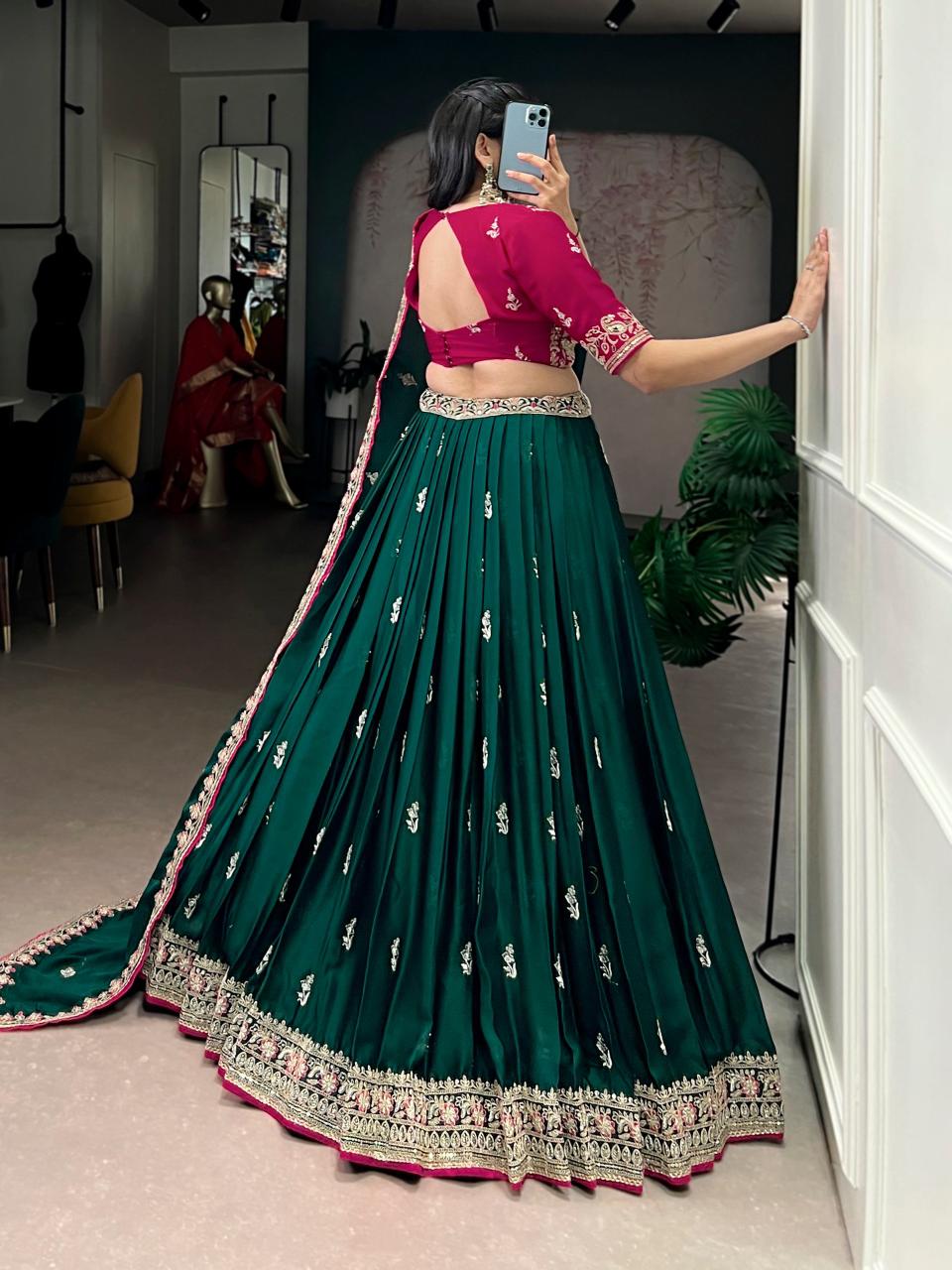 Marble Silk Lehenga Choli – 12 Meter Ultra-Flare with Gota Patti Lace & Bandhej Print Blouse