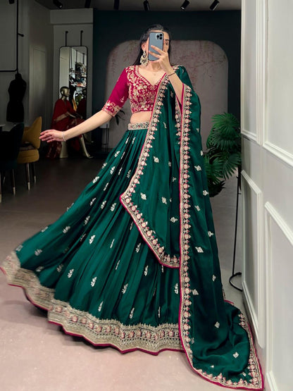 Marble Silk Lehenga Choli – 12 Meter Ultra-Flare with Gota Patti Lace & Bandhej Print Blouse