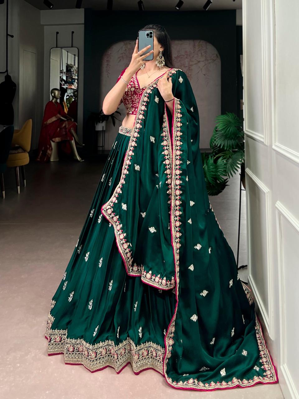 Marble Silk Lehenga Choli – 12 Meter Ultra-Flare with Gota Patti Lace & Bandhej Print Blouse