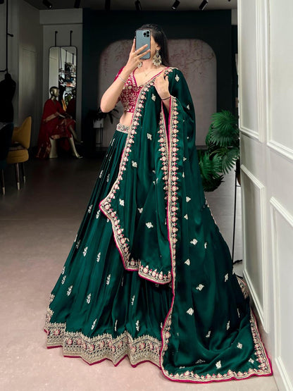 Marble Silk Lehenga Choli – 12 Meter Ultra-Flare with Gota Patti Lace & Bandhej Print Blouse